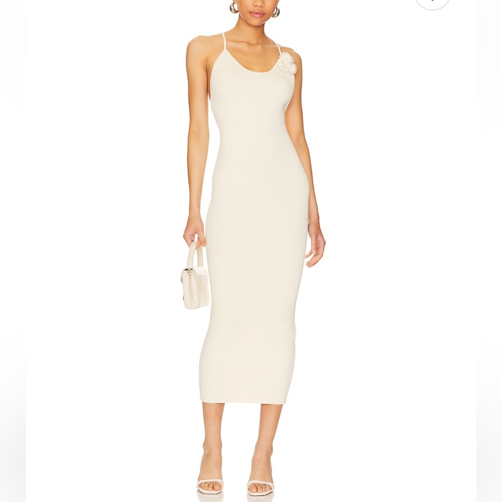 LPA Dara Rosette Midi Dress in Cream